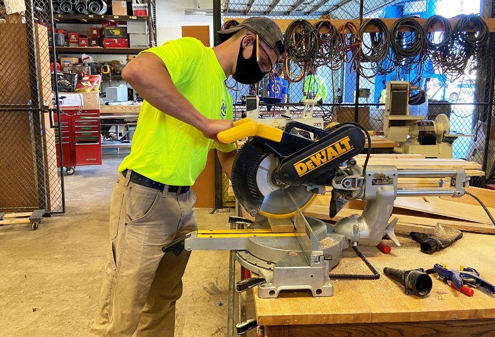Lucas Rupert, carpentry senior (Avon) gets right to work on his first day of school
