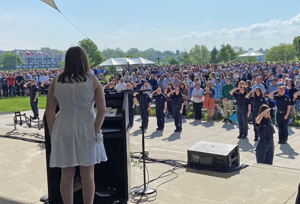 Hospitality Services senior, Isabella Higley (Avon Lake) sings the National Anthem at the Lorain County JVS 2022 Senior Recognition Ceremony.