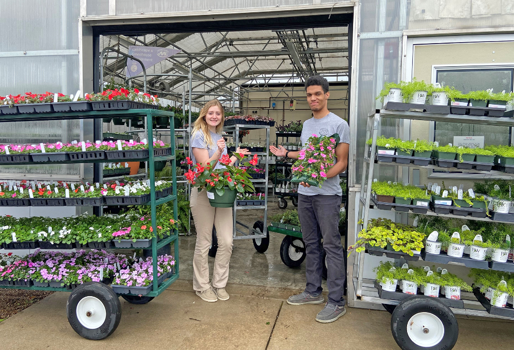 Lorain County JVS Landscape and Greenhouse Management seniors, Kylee Gill (Keystone) and Isaiah Allen (Clearview) are ready to welcome customers back into the greenhouse for their annual spring sale.