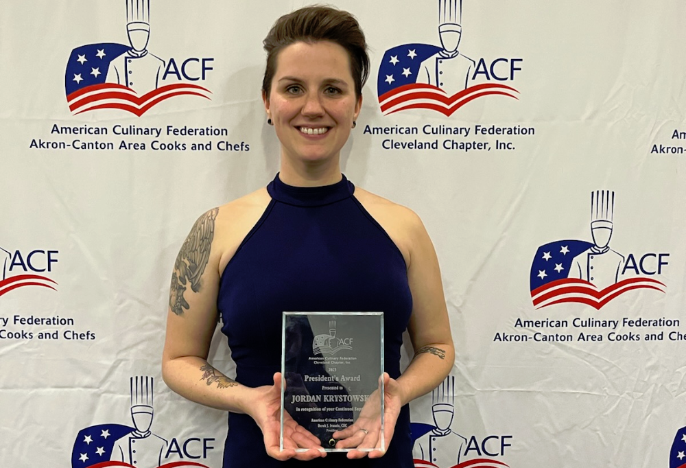 Chef Jordan Krystowski with the American Culinary Federation (ACF) Cleveland Chapter President’s Award