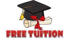 free tuition logo with grad cap